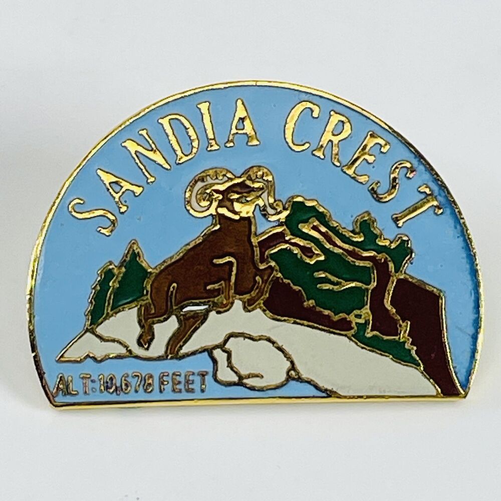 VTG Sandia Crest New Mexico Pinback Hat Pin Bighorn Sheep Mountain Souvenir